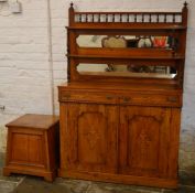 Victorian chiffonier in rose wood (some repairs) with a Victorian oak commode  Ht 152 cm L 104cm D