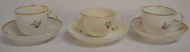 3 Pinxton porcelain tea cups & saucers pattern number 46