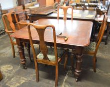 Victorian wind out dining table with 2 leaves (with winding handle) & 4 Queen Anne style chairs