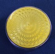 Silver gilt & guilloche enamel pot / compact (hallmark rubbed) with internal mirror, maker