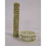 Chinese early 19th century ivory carved needle case and napkin ring