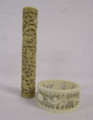 Chinese early 19th century ivory carved needle case and napkin ring