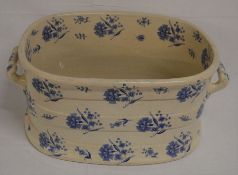 19th century pearlware ceramic footbath with blue & white transfer printed decoration