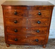 Victorian bow fronted mahogany chest of drawers with barley twist corners Ht 109cm W 103cm D 54cm