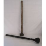 2 possibly 17th century wooden maces or butter churner plungers (one with handle requiring re-