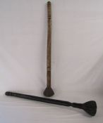 2 possibly 17th century wooden maces or butter churner plungers (one with handle requiring re-