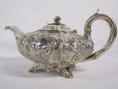 Rebecca Emes & Edward Bernard I 1828 George IV silver melon shaped squat teapot - no engraving -