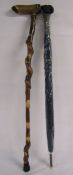 Aramis Great Scott tartan umbrella with Scottie dog handle - as new and twisted wood walking stick