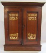 Oak cabinet with Hudson's Soap artwork applied - no key approx. 51cm x 58.5cm x 25cm