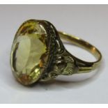 Tested as 9ct gold with citrine stone ring - citrine approx. 16mm x 11mm -total weight 4g - size o/