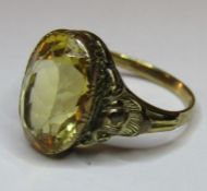 Tested as 9ct gold with citrine stone ring - citrine approx. 16mm x 11mm -total weight 4g - size o/