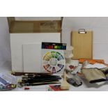 Quantity of brand new artists materials including canvases, paint brushes, sketch books, pencils