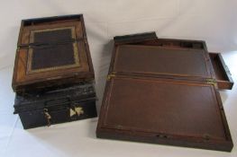 2 writing slope and a deed box - the larger writing slope having a brass handled side drawer approx.