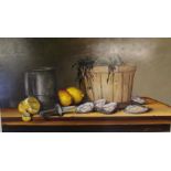 Oil on board depicting still life "Oysters For Lunch" signed Paul Wilson (b. 1945) approximately