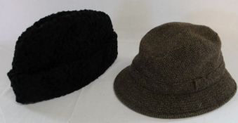 James Lock & Co tweed trilby (L) & Wigens faux Persian lamb hat size 62 with original boxes