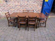 Draw leaf oak dining table and 6 chairs approx. 193cm extended x W 79cm