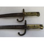 2 chassepot bayonets with ribbed brass grips