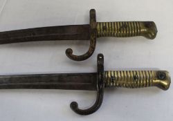 2 chassepot bayonets with ribbed brass grips