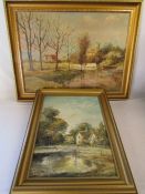 Two oil paintings depicting lake scenes - signed by local Cleethorpes artist 'Fegan' note on the