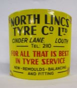 Metal Enamel Telegraph pole sign North Lincs Tyre Co, Cinder Lane, Louth Ht 20cm W 22cm