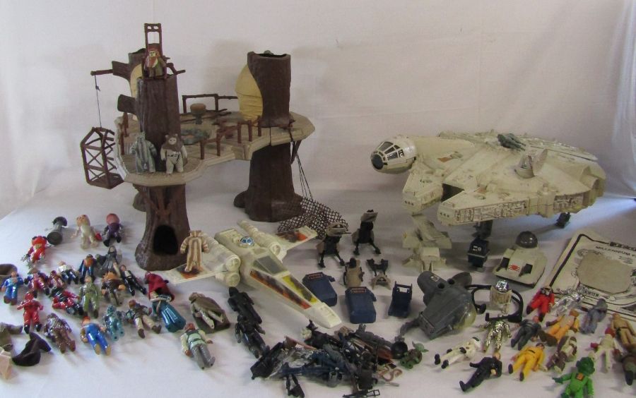 Collection of original 1980's Star Wars figures to include Ewoks, C3PO and others also the Millenium