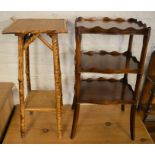 Small bamboo cane table & a Regency style whatnot