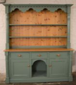 Large painted pine dresser Ht 213cm L 186cm D 56cm