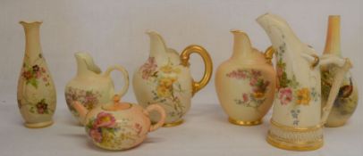 Seven piece collection of miniature Royal Worcester blush ivory