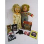 Chucky soft bodied figure and Bride of Chucky Tiffany doll plus a selection of Chucky items - box