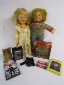 Chucky soft bodied figure and Bride of Chucky Tiffany doll plus a selection of Chucky items - box