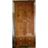 Single pine wardrobe with double / single drawers