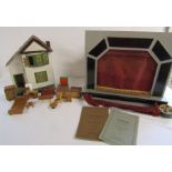 Homemade dolls house with furniture (not handmade) and Triang theatre with plays and cardboard