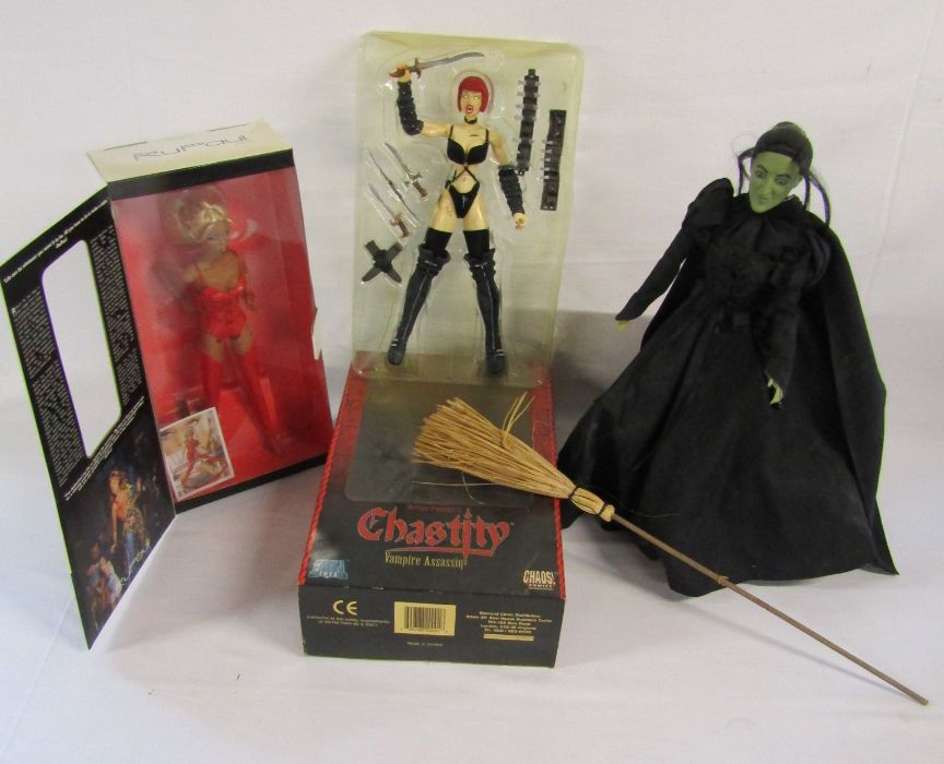 3 collector's dolls, Ru-Paul, Brian Pulldo's Chastity Vampire Assasin and Grizelda