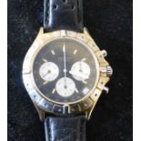 Zenith Tachymetre chronograph automatic gents gold plated & steel wristwatch with leather strap.