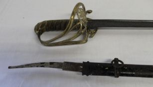 British 1822 pattern officer's sword with George IV cypher on brass guard, pipe back blade &