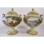 Pair of early 20th century lidded vases with gilded decoration in the 18th century style