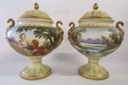 Pair of early 20th century lidded vases with gilded decoration in the 18th century style