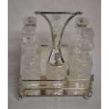 Silver plate & cut glass condiment set