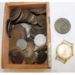Various coins including George III cartwheel penny & A.E.C gentleman's wristwatch (no strap)