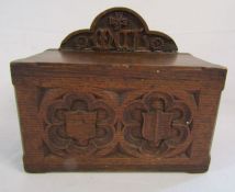 Oak collection box with carvings approx. 25.5cm x 14cm x 23cm