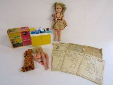 Palitoy No 35 doll - Girl Annual doll with patterns (used) a Sindy hob & bed (missing parts and some