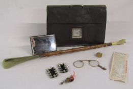 Small collection of items to include a leather clutch bag with integral Inventic watch, theatre