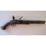 18th/19th century flintlock pistol with brass fittings - approx. 19" from handle to tip