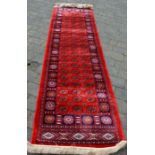 Rich red ground full pile Turkish burkara design runner 303cm by 76cm