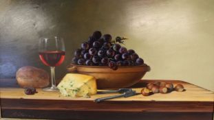 Oil on board depicting still life "Simple Fare" signed Paul Wilson (b.1945) approximately 77.5cm x