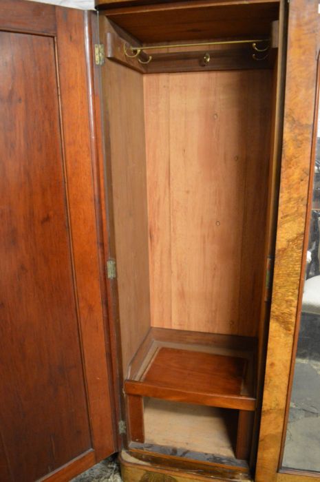 Victorian burr walnut veneer triple wardrobe & linen press Ht 208cm L 188cm D 57cm - Image 3 of 3