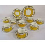 Royal Doulton in vibrant yellow tea service comprising of cake plate, side plates, cups, saucers,