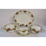 Royal Albert 'Country Roses' serving plate, gravy boat and 2 tureens (one with crazing cracks to