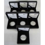 7 cased 2010 Britannia one ounce silver proof £2 coins