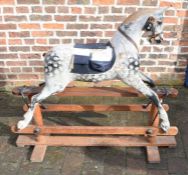 Vintage rocking horse in the manner of Lines Brothers with glass eyes, teeth & open mouth, flat